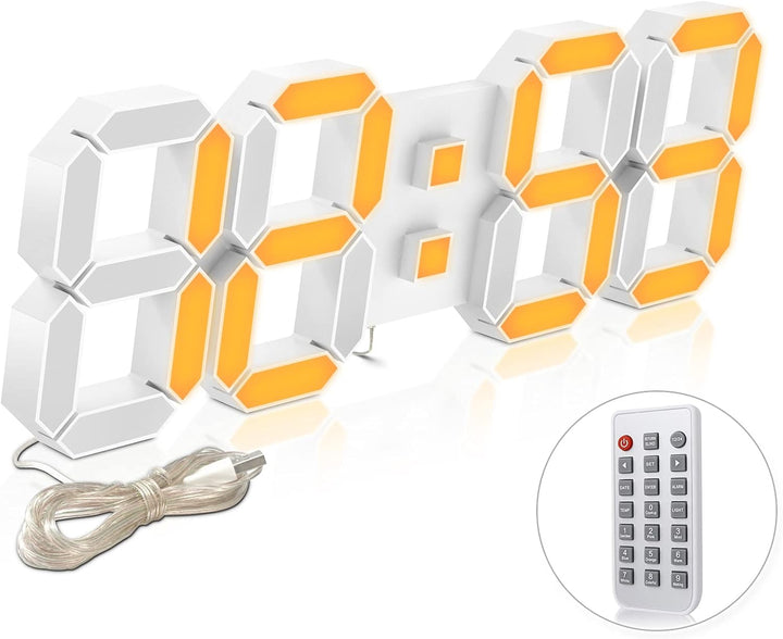 Deeyaple LED Wanduhr Digital Wecker 3D Uhr Dimmbar Snooze USB 12/24Stunden Datum Temperaturanzeige F