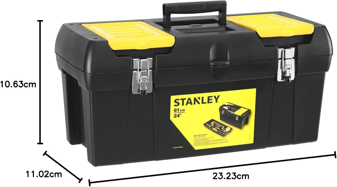 Stanley Werkzeugbox Millenium (24 Zoll, mit herausnehmbarer Ablage, 2 Organizern, Metallschliessen,