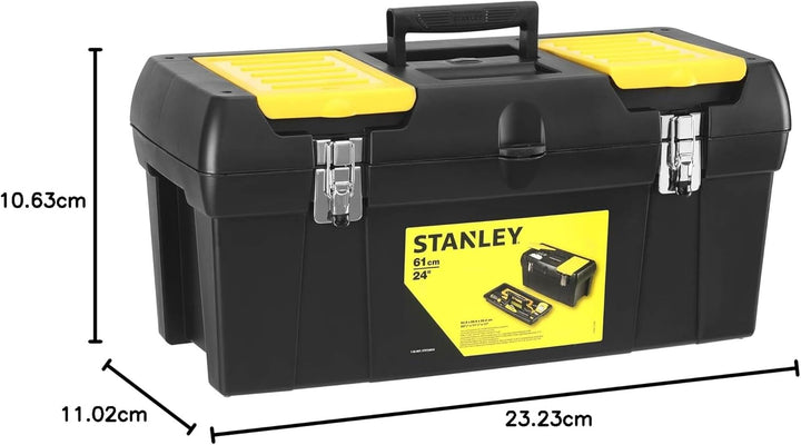Stanley Werkzeugbox Millenium (24 Zoll, mit herausnehmbarer Ablage, 2 Organizern, Metallschliessen,