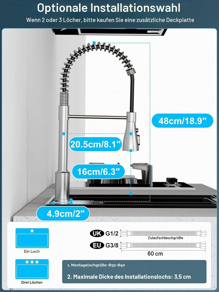 Wasserhahn Küche, SREWOHS PRO Küchenarmatur Ausziehbar, 360° Drehbarer Auslauf, 4 Sprühfunktionen, E