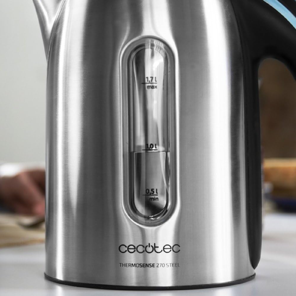 Cecotec Elektrischer Wasserkocher ThermoSense 270 Stahl. 1,7 Liter, BPA-frei, 2200 W Leistung, 360º-
