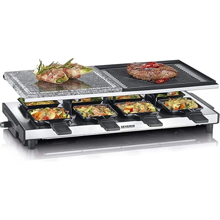SEVERIN Raclette-Grill mit Naturgrillstein und Grillplatte, Raclette mit antihaftbeschichteter Grill