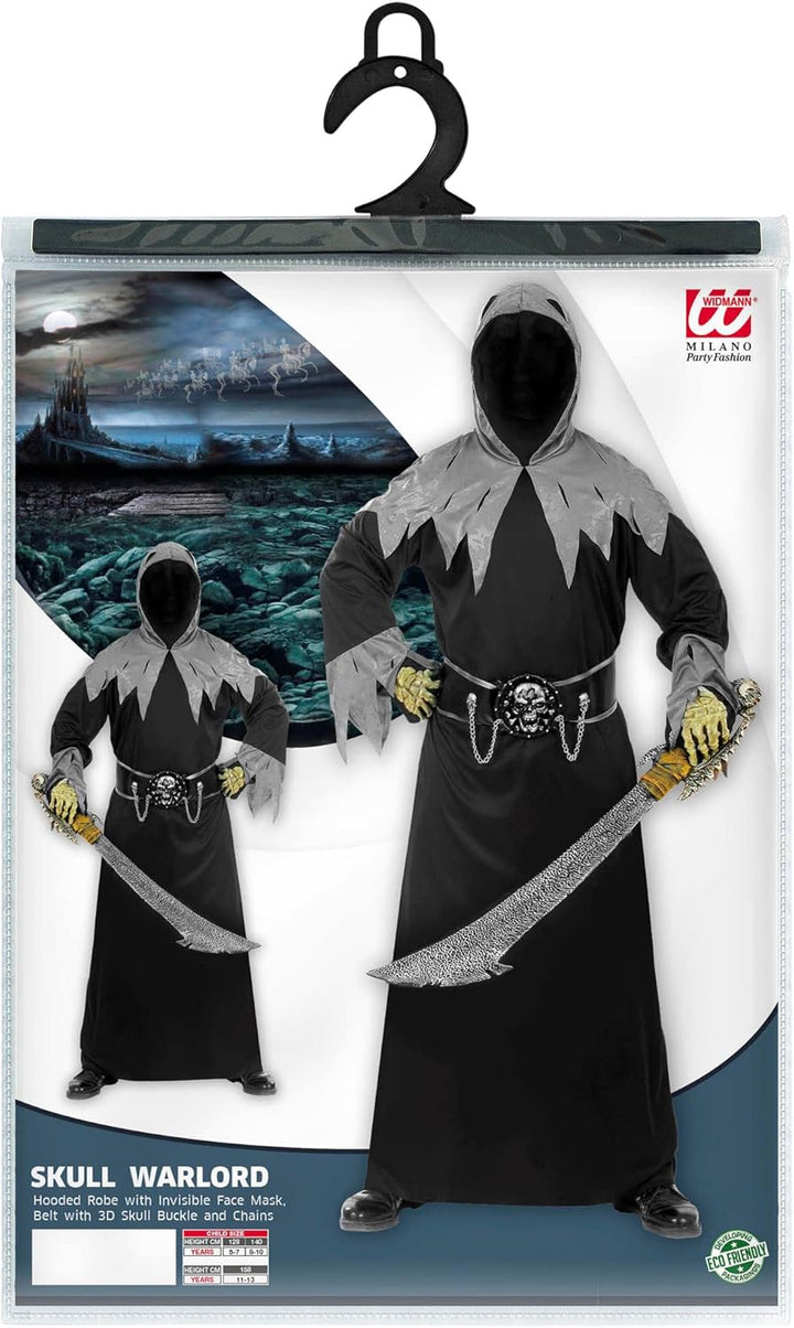 "SKULL WARLORD" (hooded robe with invisible face mask, belt with 3D skull buckle and chains) - (140