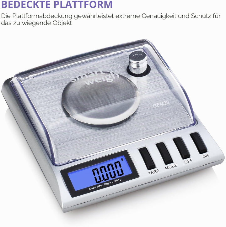 Smart Weigh Digitale Taschenwaage, Feinwaage, Goldwaage, 20 x 0,001 g, Mit Tara-Funktion, Kalibrierg