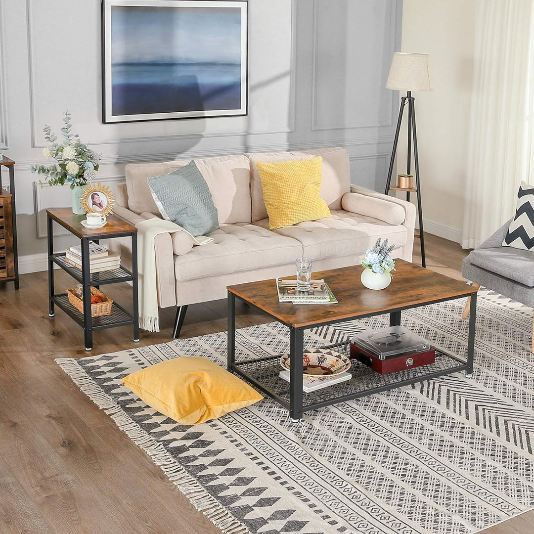 VASAGLE Beistelltisch, Dekotisch mit 2 Gitterablagen, Couchtisch, Flur, Wohnzimmer, Schlafzimmer, Bü