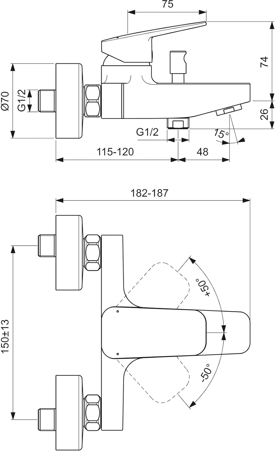 Ideal Standard BD256AA Ceraplan Badearmatur Aufputz Wanne Aufputz, Wanne Aufputz