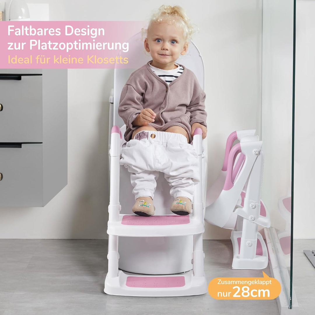 DEANIC Toilettensitz Kinder, Toilettentrainer mit Leiter &amp;PU Gepolstert, Faltbar Töpfchen für Kinder