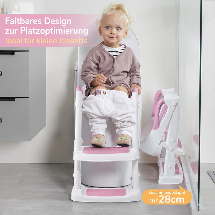 DEANIC Toilettensitz Kinder, Toilettentrainer mit Leiter &amp;PU Gepolstert, Faltbar Töpfchen für Kinder