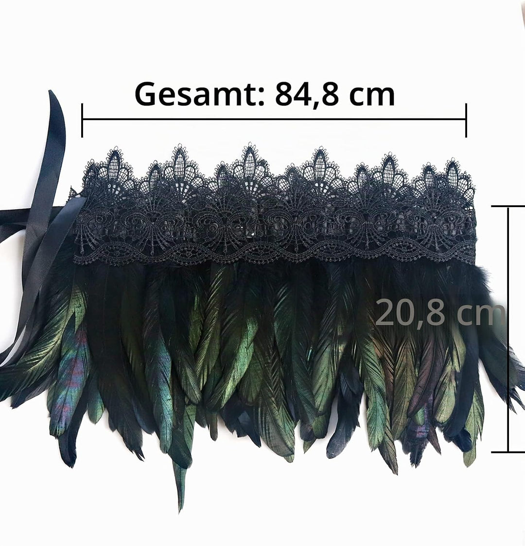 keland Damen schwarz echte Feder Achselzucken Schal Wrap Lace Kragen Halloween Kostüm Schal Top (Sch