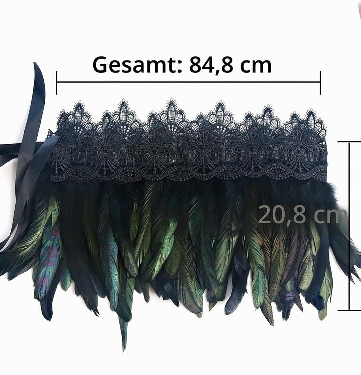 keland Damen schwarz echte Feder Achselzucken Schal Wrap Lace Kragen Halloween Kostüm Schal Top (Sch