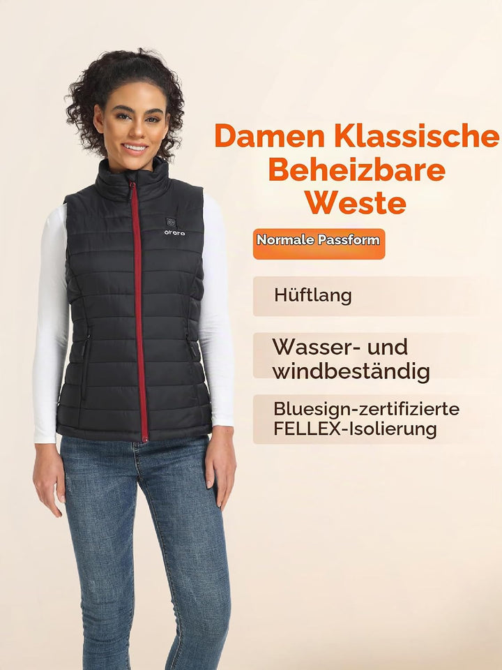 ORORO Beheizbare Weste Damen Mit Akku Leichte Beheizte Damenweste XS Neutral Schwarz, XS, Neutral Sc