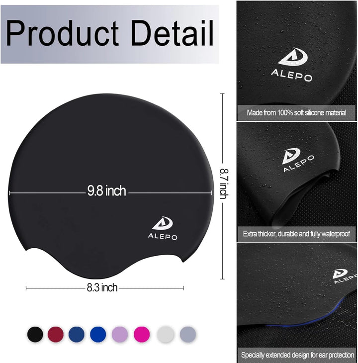 Alepo Badekappe Damen Lange Haare, Hochelastische Dicke Silikon Schwimmkappe Damen Herren Unisex Erw