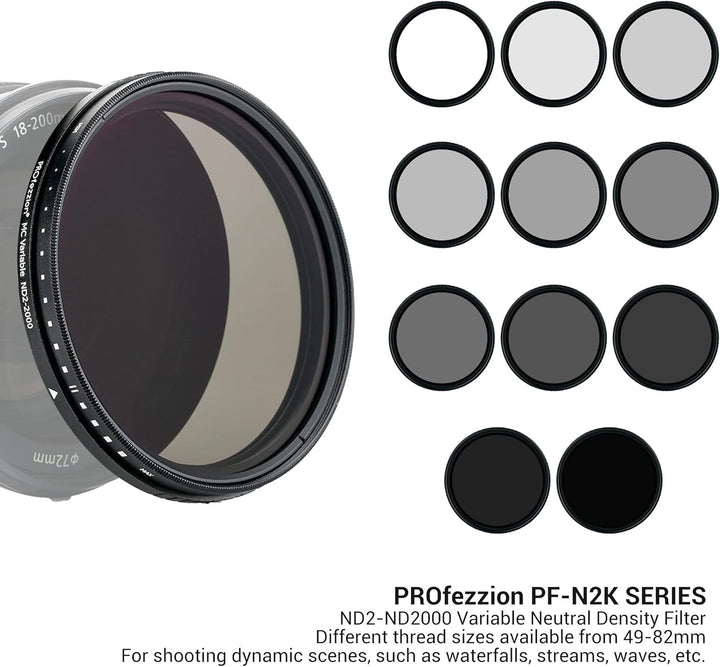 PROfezzion Variable ND Filter 77mm ND2-ND2000 Graufilter für Canon RF 14-35mm f4 L is USM, Nikon Z 2