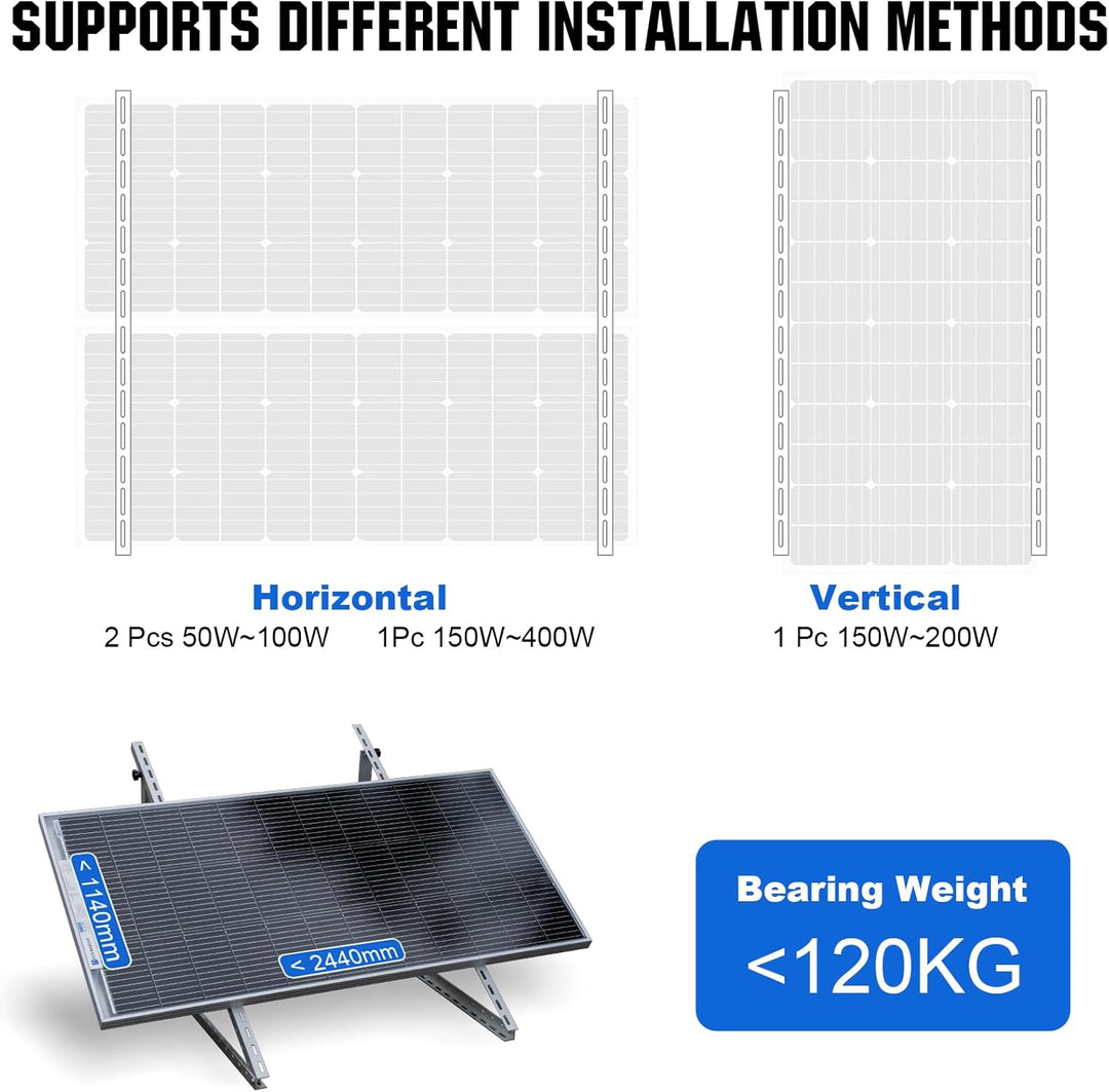 ECO-WORTHY 4 Stück Solarpanel Halterung 114cm 45'', Alu Balkonkraftwerk Halterung Aufständerung Wink