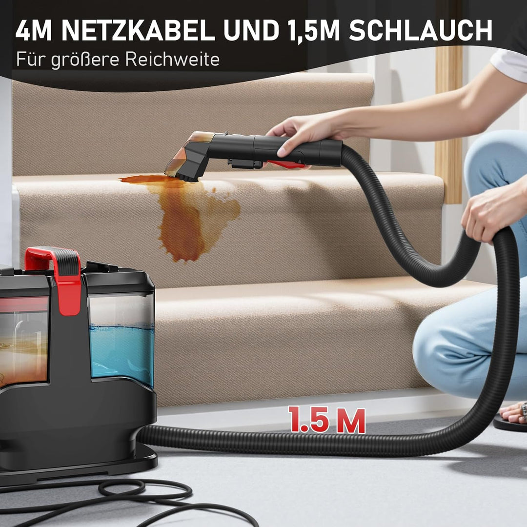 Polsterreiniger Gerät mit 4M Kabel, Waschsauger Teppichreiniger mit Tierhaarbürste und Schlauchreini