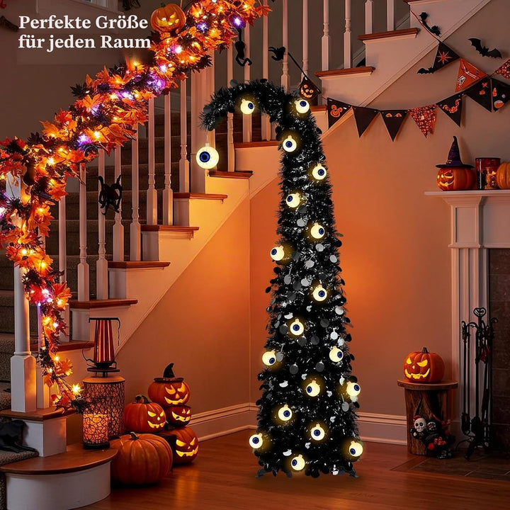 5FT Halloween Weihnachtsbaum mit 30 Augenlichtern, Pop-up Weihnachtsbaum | 8 Modi, Halloween Augapfe