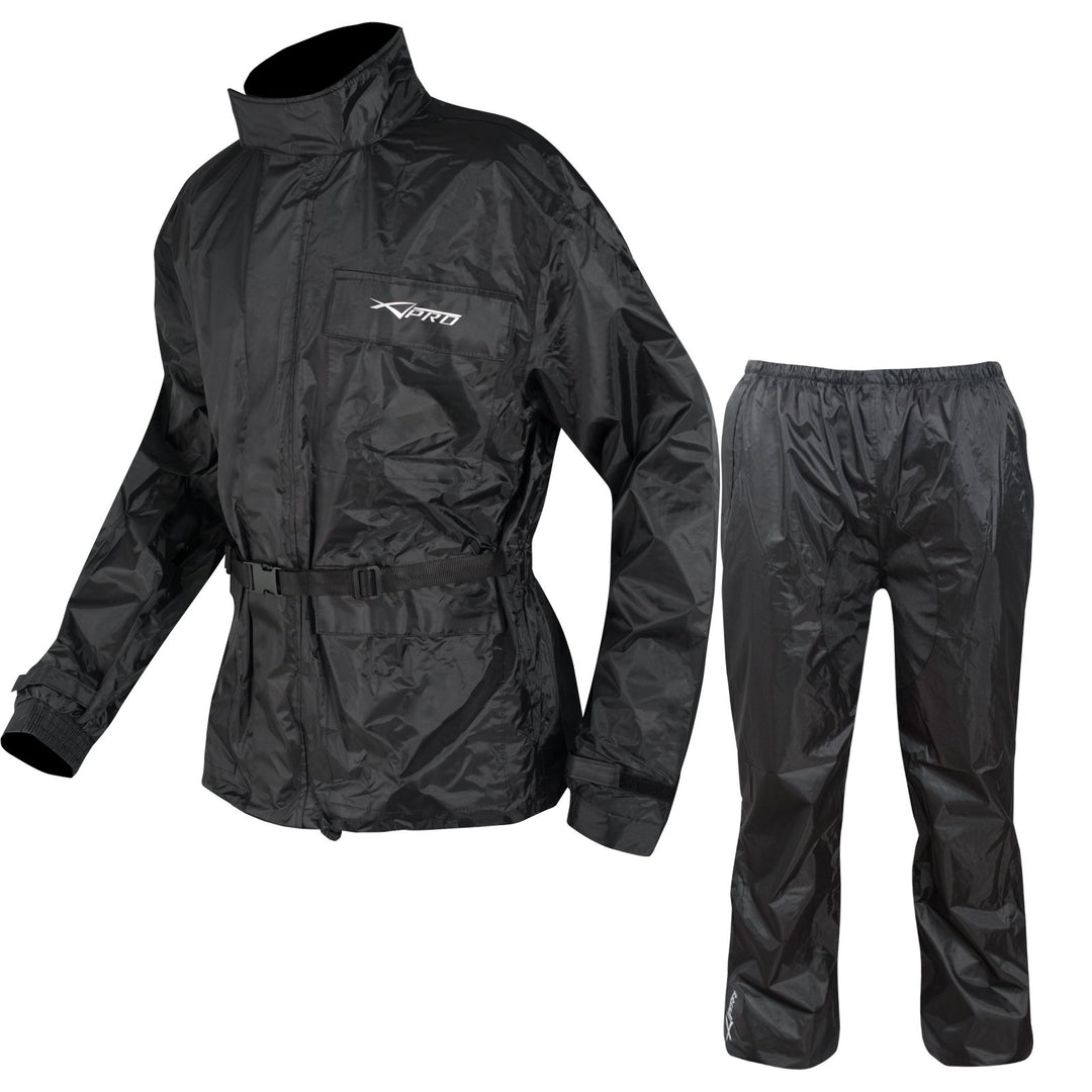 A-Pro Waterproof Motorbike Motorcycle 2 pc Rain Suit Trouser Jacket Scooter L L Schwarz, L Schwarz