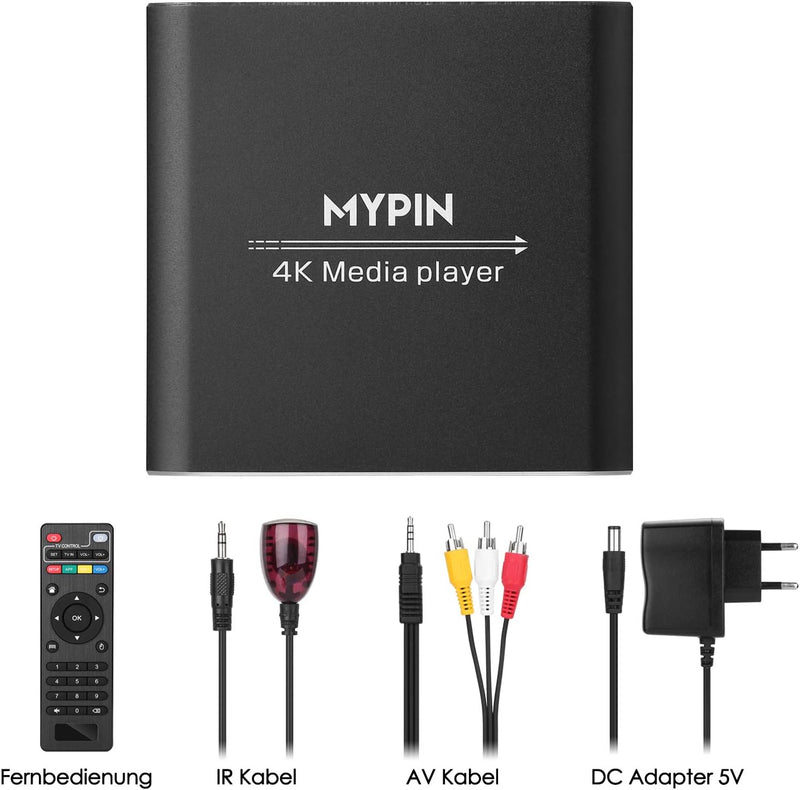MYPIN HDMI Multimedia Player, 4K@30Hz Digital Media Player HDMI/AV-Ausgang PPT MKV AVI RMVB RM für H