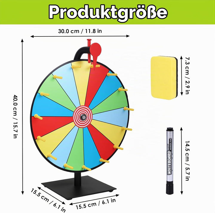 Glücksrad zum Drehen 30 cm 15 Schlitze, Glücksrad mit Ständer, Glücksrads Set mit Trocken Abwischbar