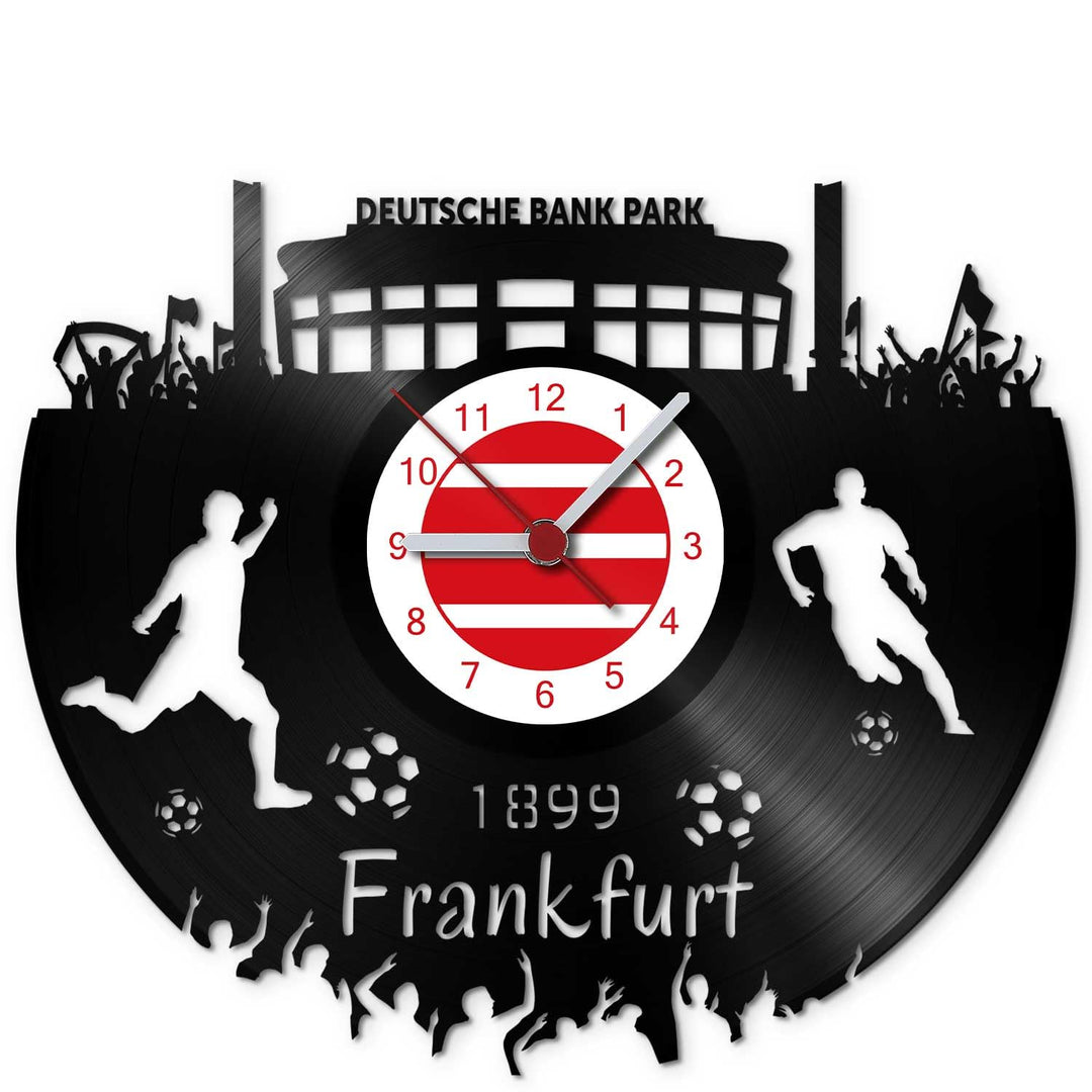 GRAVURZEILE Schallplattenuhr Frankfurt - 100% Vereinsliebe - Upcycling Design Wanduhr aus Vinyl Made