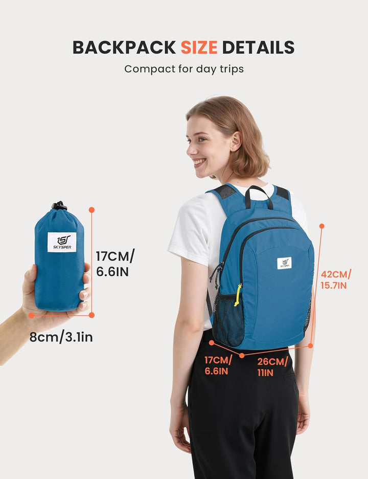 SKYSPER Faltbarer Rucksack 16L mit RFID-Schutz Wanderrucksack klein Rucksack Herren Damen für Wander