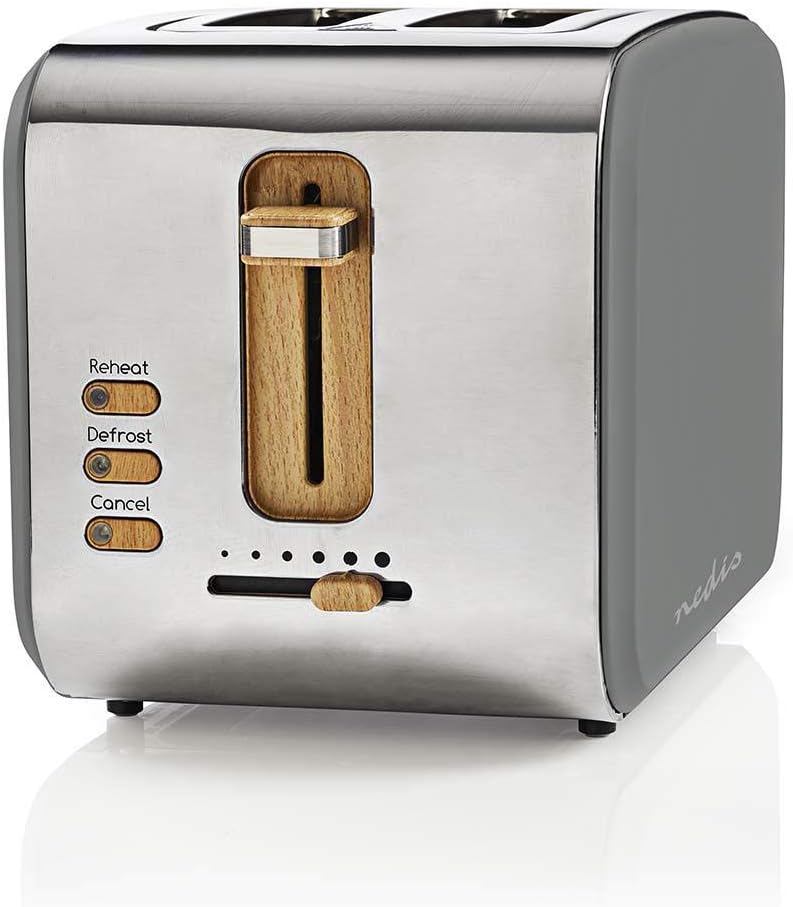 Nedis Soft Touch Toaster für 2 Scheiben Toast, Bagels oder Muffins – Mit 6 Bräunungsstufen, Aufwärm-