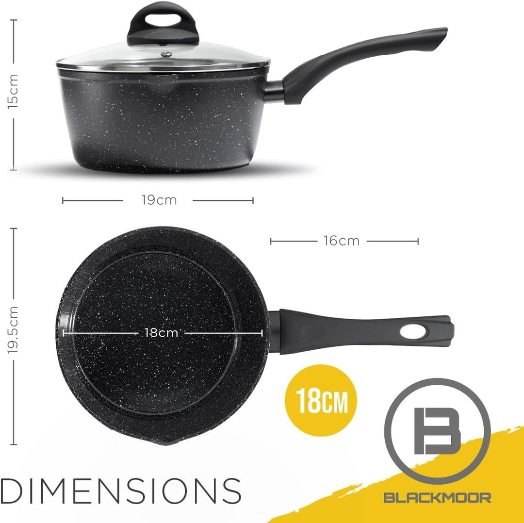 Blackmoor Kochtopf 18 cm – Antihaftbeschichtung, Gehärtetes Glasdeckel, Induktionsgeeignet, Kompatib