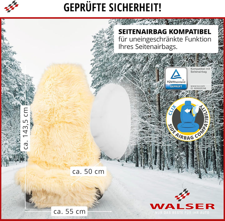 Walser Premium Lammfell Sitzauflage Marla, 100% Lammfell Autositz Sitzauflage mit 5cm Wollhöhe, Sitz