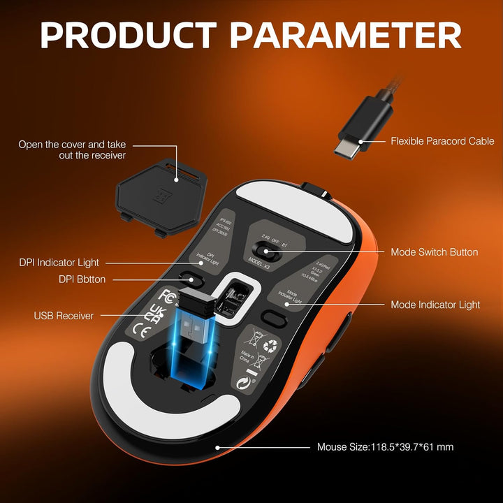 VGN GAMEPOWER x Attack Shark X3 Superlight Kabellose Gaming-Maus, 49g Ultraleicht Mouse, 26000DPI, P