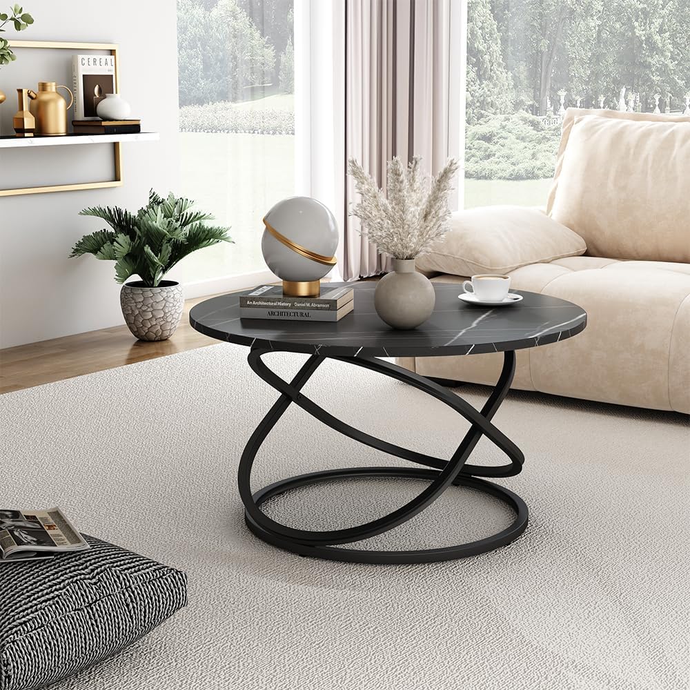Vicco Couchtisch Calgary, Schwarz/Schwarzer Marmor, 79.5 x 46 cm mit grosse Arbeitsfläche, Schwarz
