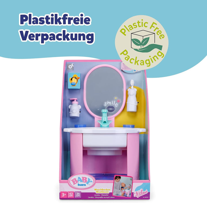 BABY born Waschbecken - Puppenwaschtisch inkl. Zahnbürste & Seifenspender - Mit echtem Wasser - Benö