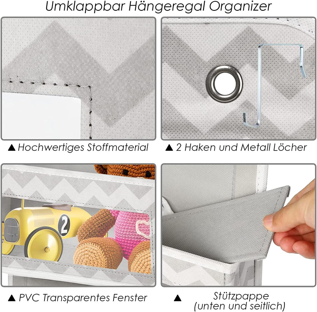 Hängeorganizer mit 6 Durchsichtigen Taschen, Hängeaufbewahrung mit 2 Haken, Hängeregal Schrankorgani