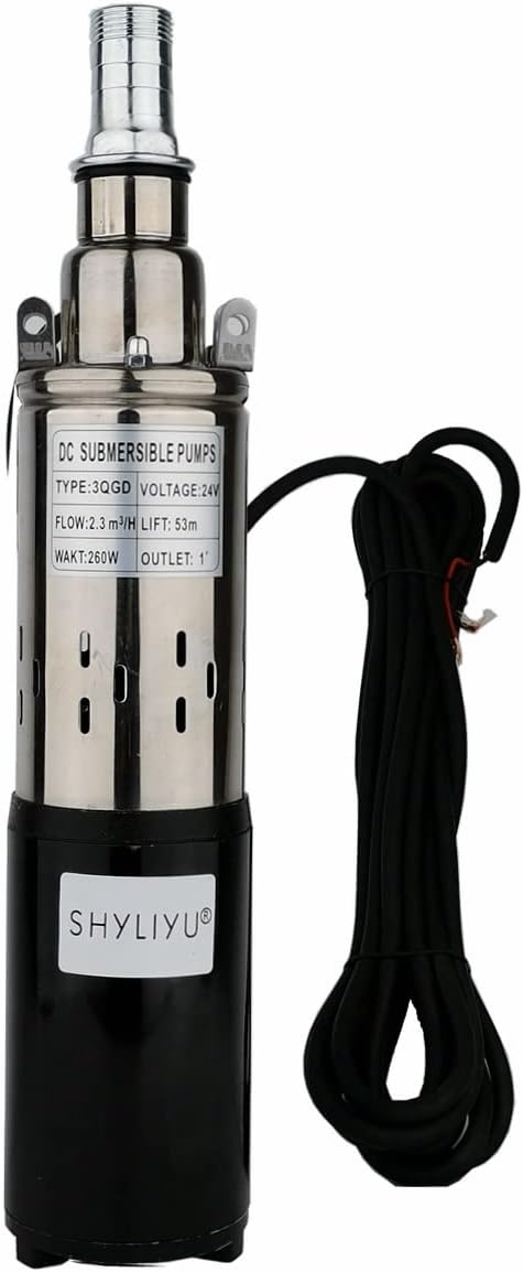 SHYLIYU Tiefbrunnen-Tauchpumpe 24V 260W Solar-Tauchwasserpumpe 2300L / H Brunnenpumpe für Industrieh