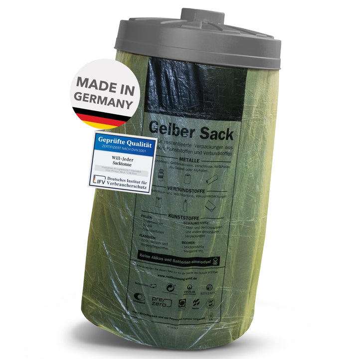 Sacktonne schwarz mit grauem Deckel - für Gelber Sack Ständer Müllsackständer, Müllständer, Wertstof