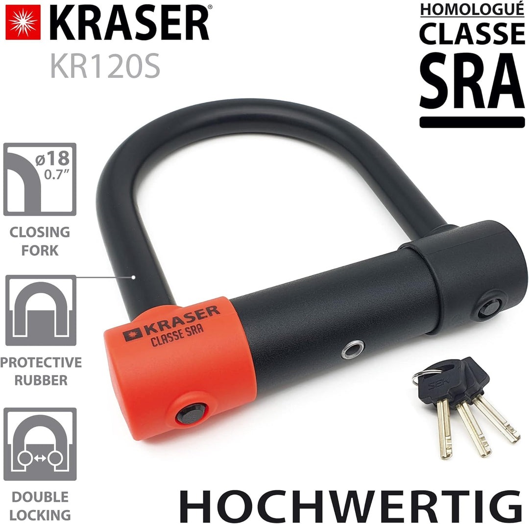 KRASER KR120S Solid U Vorhängeschloss SRA-geprüftes Motorradschloss Diebstahlschutz Motorrad Sicherh