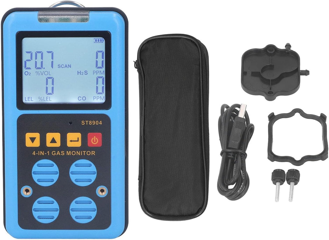 4-in-1-Gasdetektor, Multi-Gas-Monitor, CO H2S O2 LE Gasanalysator, Erdgastester, Alarm, Hintergrundb