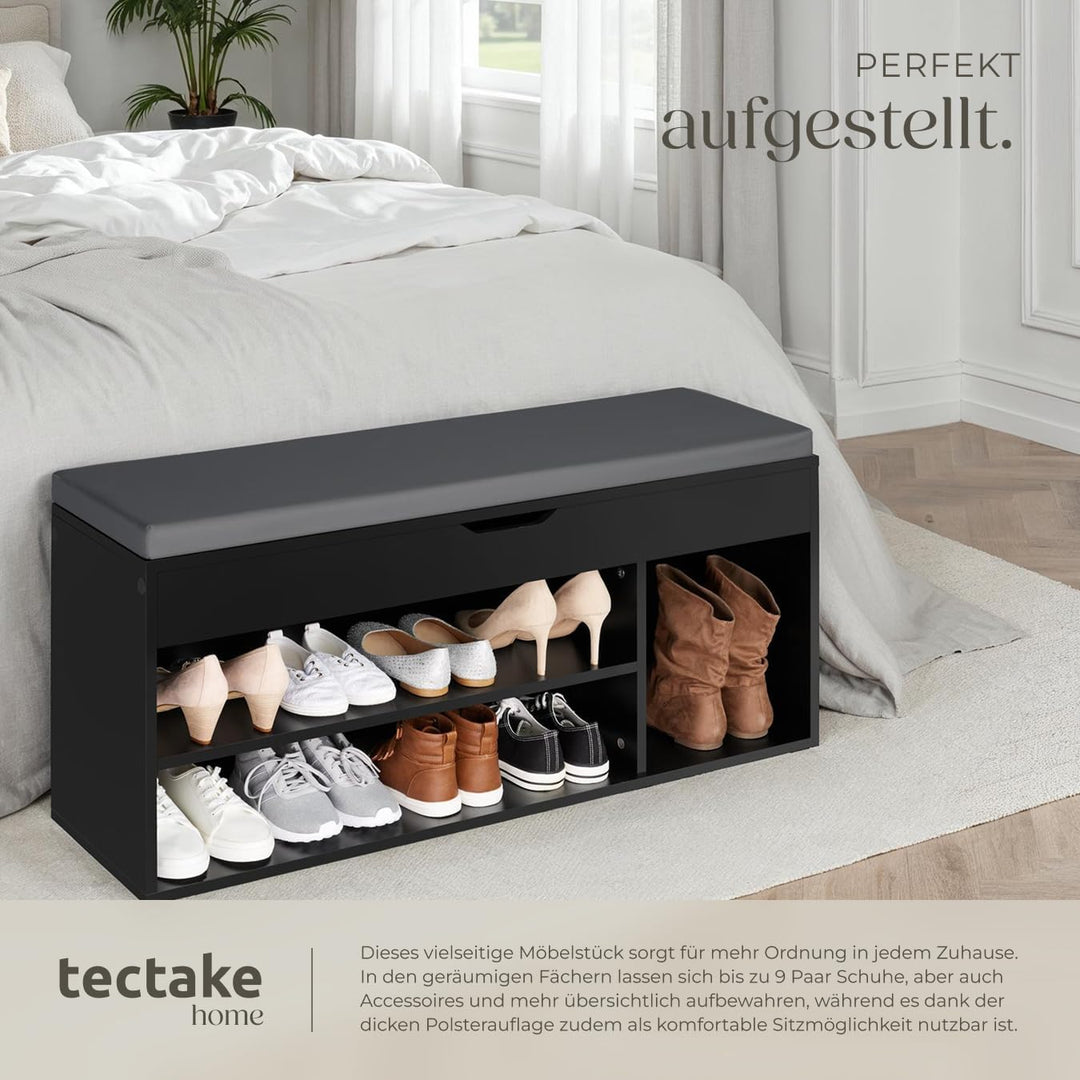 tectake® Sitzbank mit Stauraum, Schuhregal mit Sitzbank, 104 x 30 x 49 cm, Hocker mit Stauraum & Sch