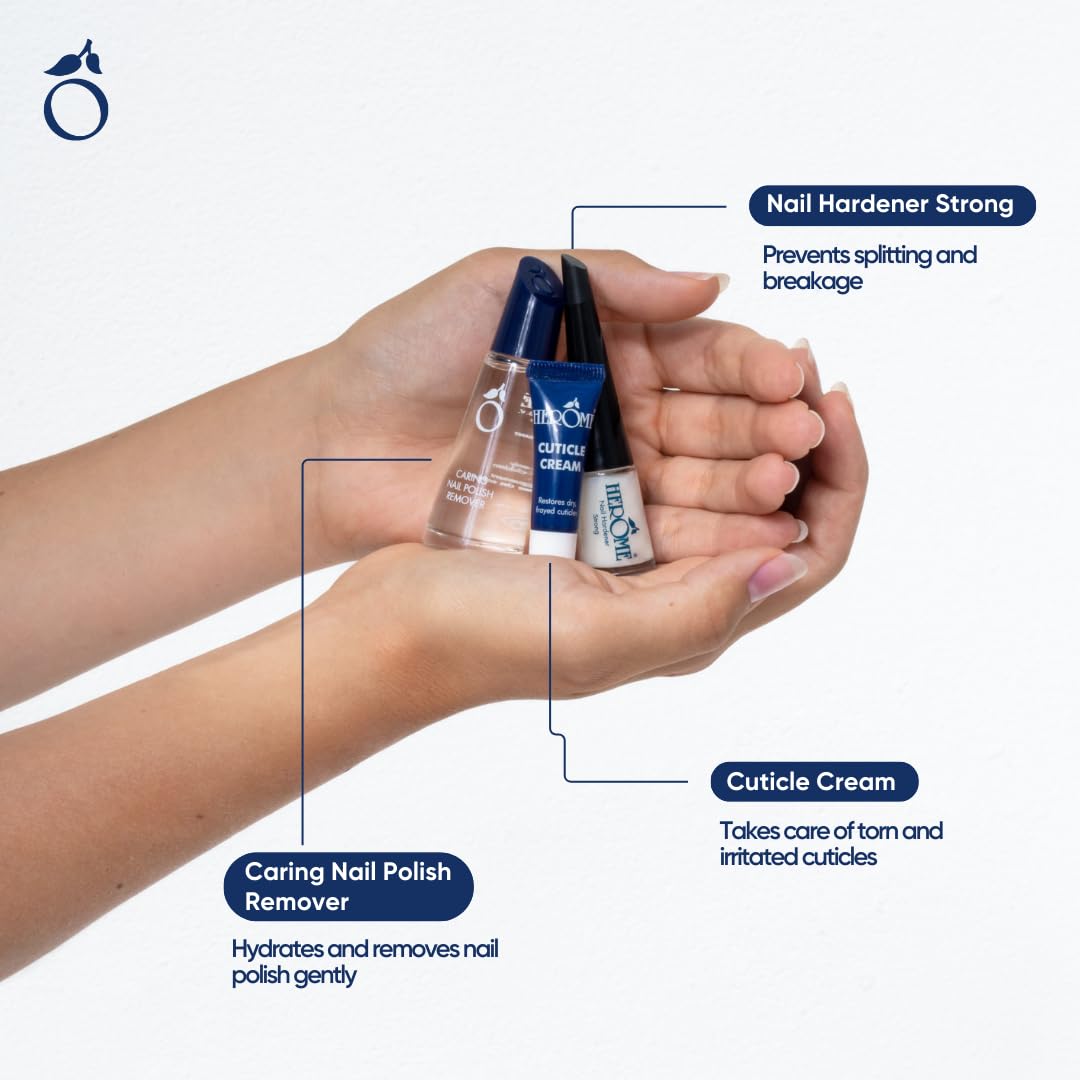 Herome 3-in-1 Maniküre Set mit Nagelhärter, Nagellackentferner & Nagelhautcreme -1 set- Gegen Spalte