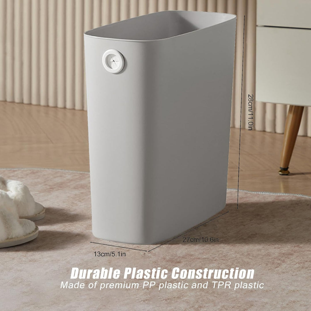 Schmaler Mülleimer Badezimmer, 13 cm Slim Abfalleimer Kunststoff mit Müllbeutelhalter, Offener Papie