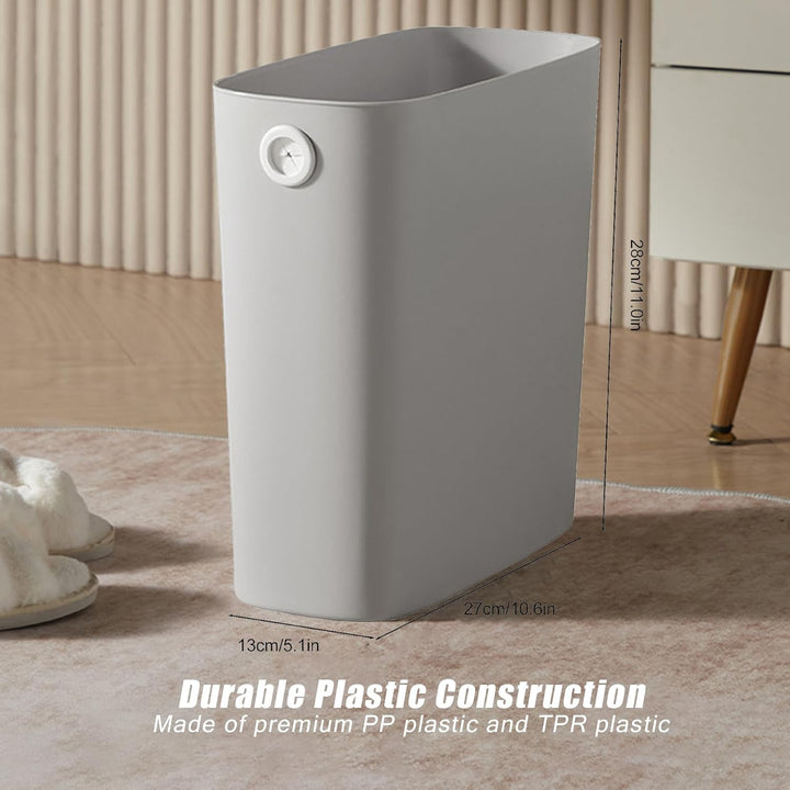 Schmaler Mülleimer Badezimmer, 13 cm Slim Abfalleimer Kunststoff mit Müllbeutelhalter, Offener Papie