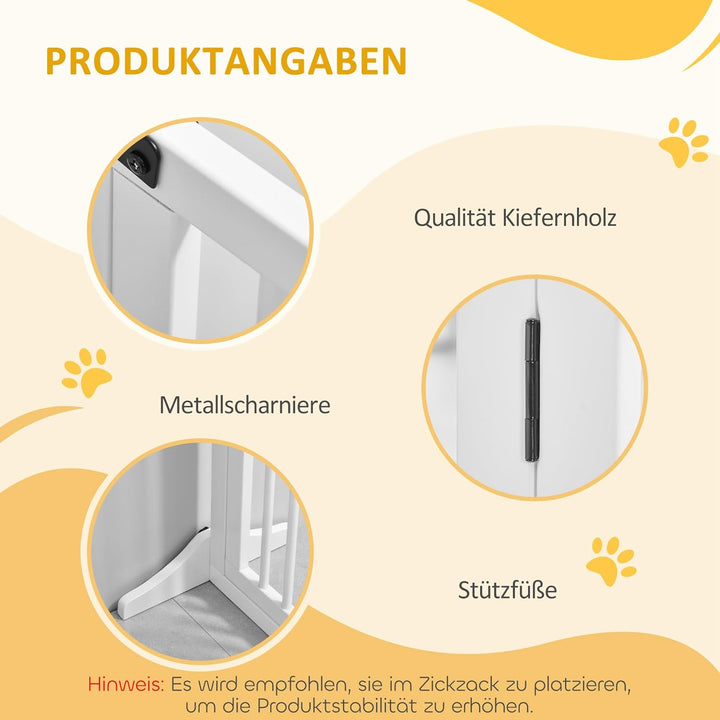 PawHut Absperrgitter Hund Freistehendes Verstellbares Schutzgitter mit Füssen 113-166 x 71 cm Holz H