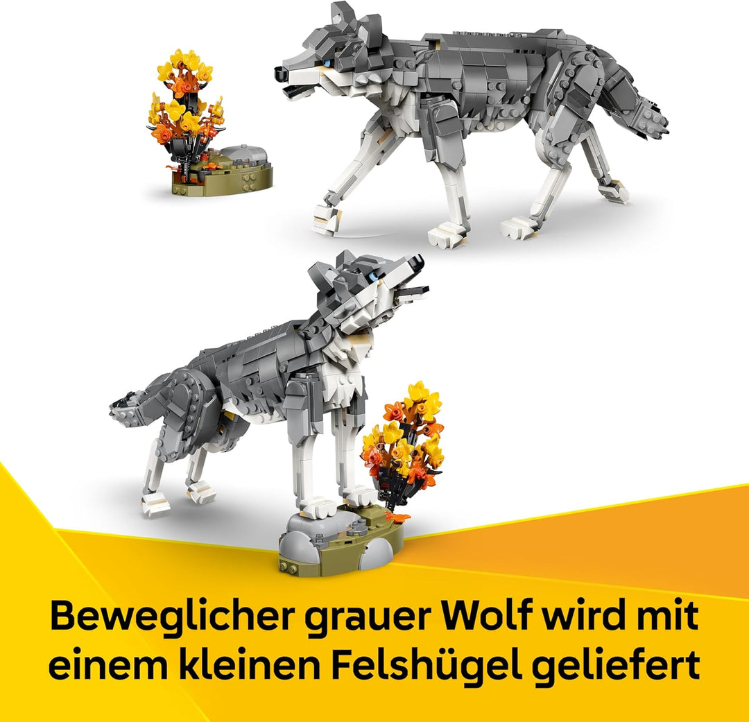 LEGO Creator Waldtiere: Wolf Spielzeug - Tierfigur mit 2 Bauoptionen - Falke oder Waschbär - DIY Dek