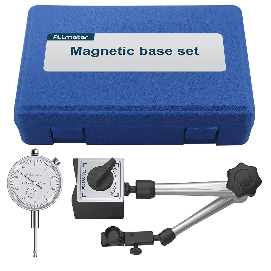 Mechanische Messuhr 0–20 mm Set mit Magnetstativ, Präzisions-Magnetfuss 80 kg, Universal-Messuhrhalt