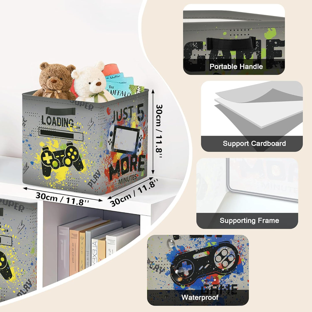 Clastyle 3 Stück Videospiel Kinder Aufbewahrungsbox Stoff für Kallax Faltbar Aufbewahrungskorb Klein