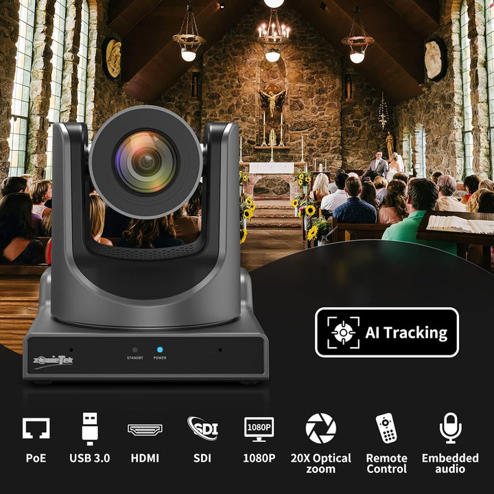 zowietek New Gen PTZ AI Kamera PoE | KI-Tracking-| 20-facher optischer Zoom | gleichzeitigen SDI-, H