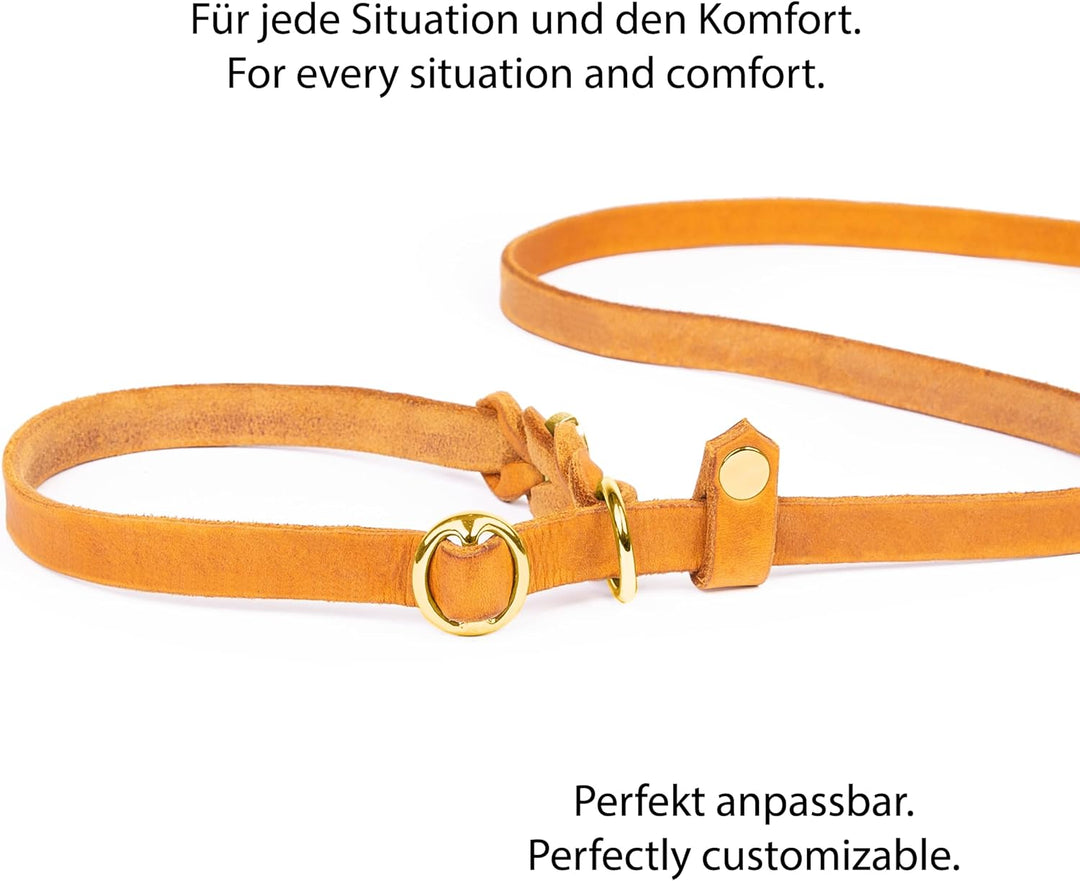 CopcoPet Retrieverleine mit Zugstopp für kleine Hunde – 1,20m x 10mm Moxonleine in Cognac – Fettlede
