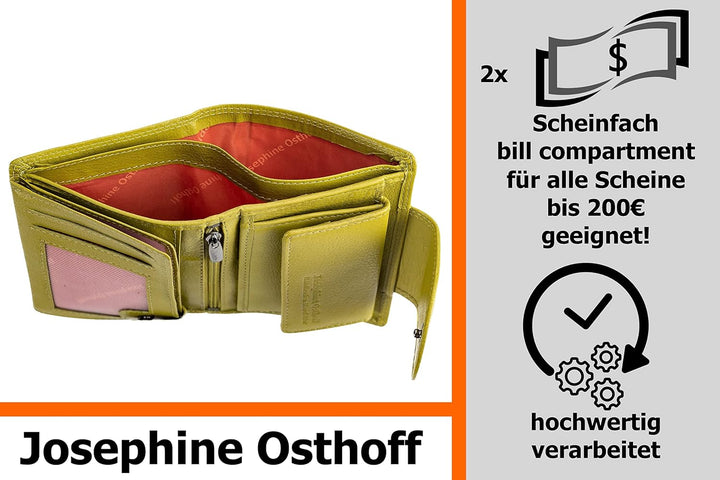 Josephine Osthoff Geldbörse Damen Wiener Schachtel, Platz für 11 Karten, Minibrieftasche mit Münzfac