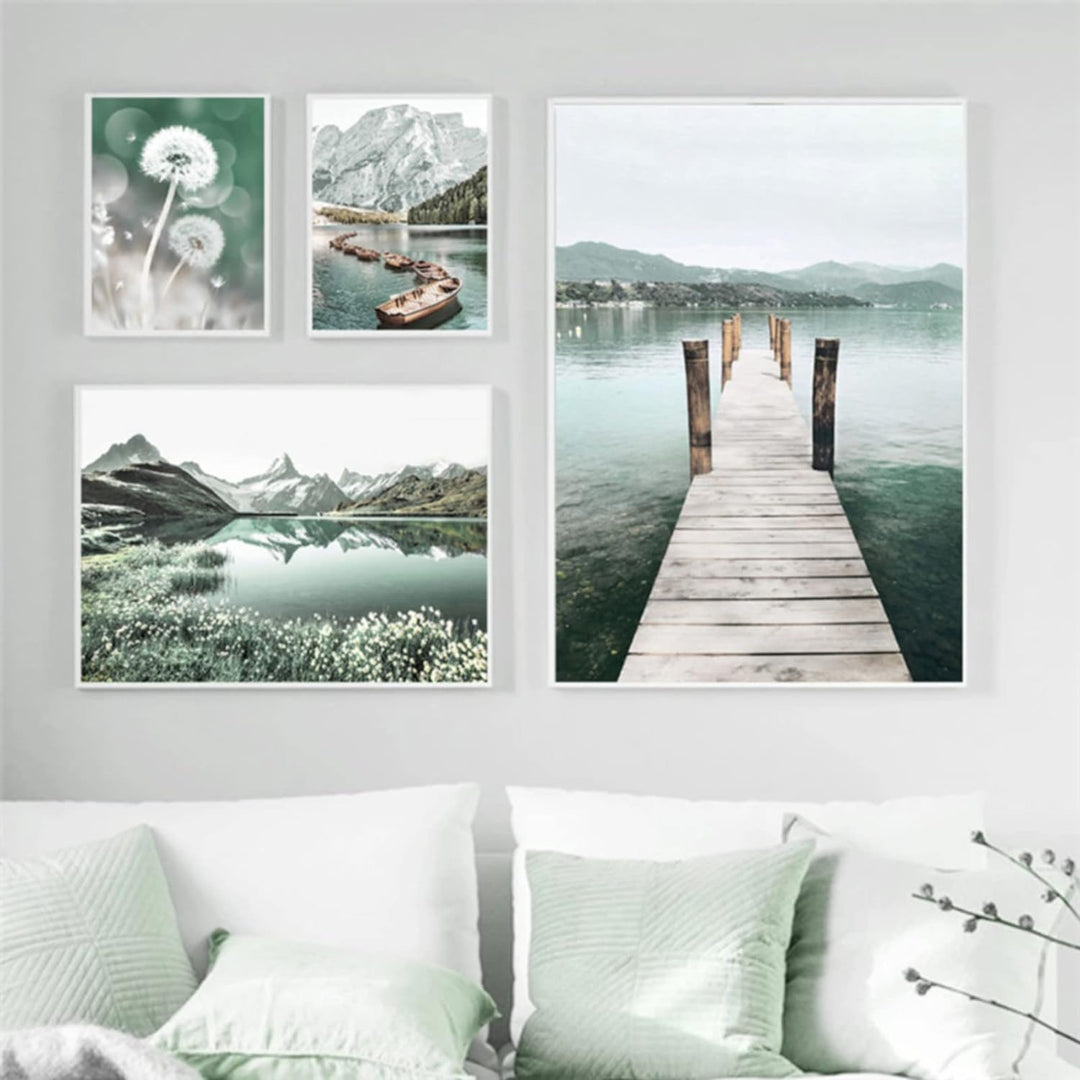 3er Poster Set, Moderne Bergen Seen und Blumen Bilder Set, Natürliche Landschaftsbilder Wandbilder f