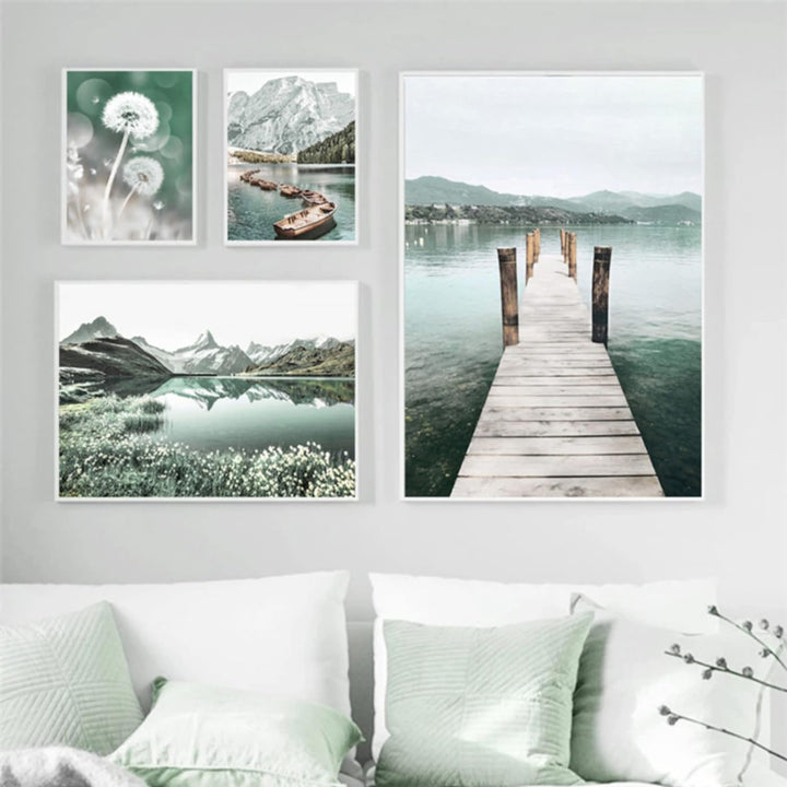 3er Poster Set, Moderne Bergen Seen und Blumen Bilder Set, Natürliche Landschaftsbilder Wandbilder f