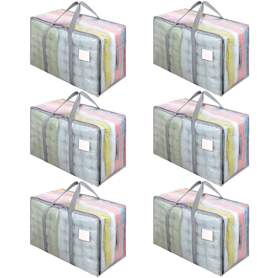 6 Stück 105L Grosse Aufbewahrungstasche mit Deckel, Faltbare Transparente Umzugskartons Gross mit Re